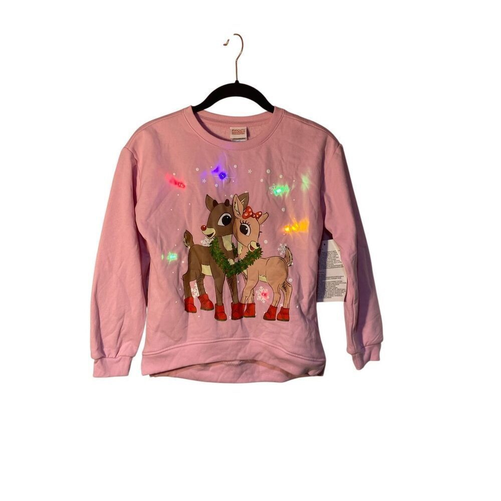 NWT Rudolph, the red nose, reindeer, girls, pink light up sweatshirt S/L